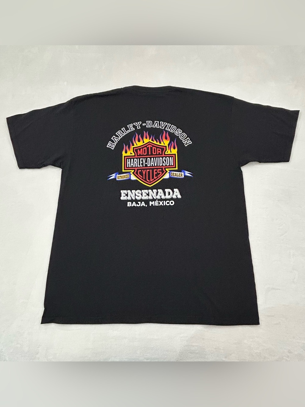 Vintage Y2K Harley Davidson Motorcycles Ensenada Baja Mexico Black Tee Shirt XL